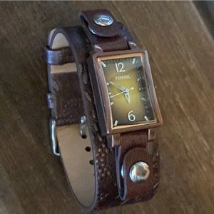 Fossil Interchangeable Watch & Band   Brown Embossed Leather Band   Bronze Watch